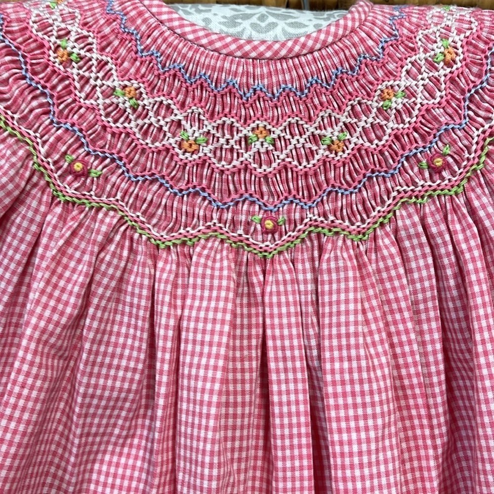 NWT Rosalina Collections Check Smocked Baby Girl Dress 12 Mnths - Picture 3 of 7